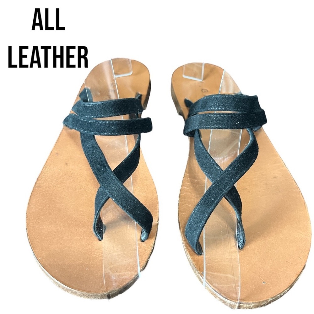 M. Gemi Black Leather Sandals with Criss-Cross Straps